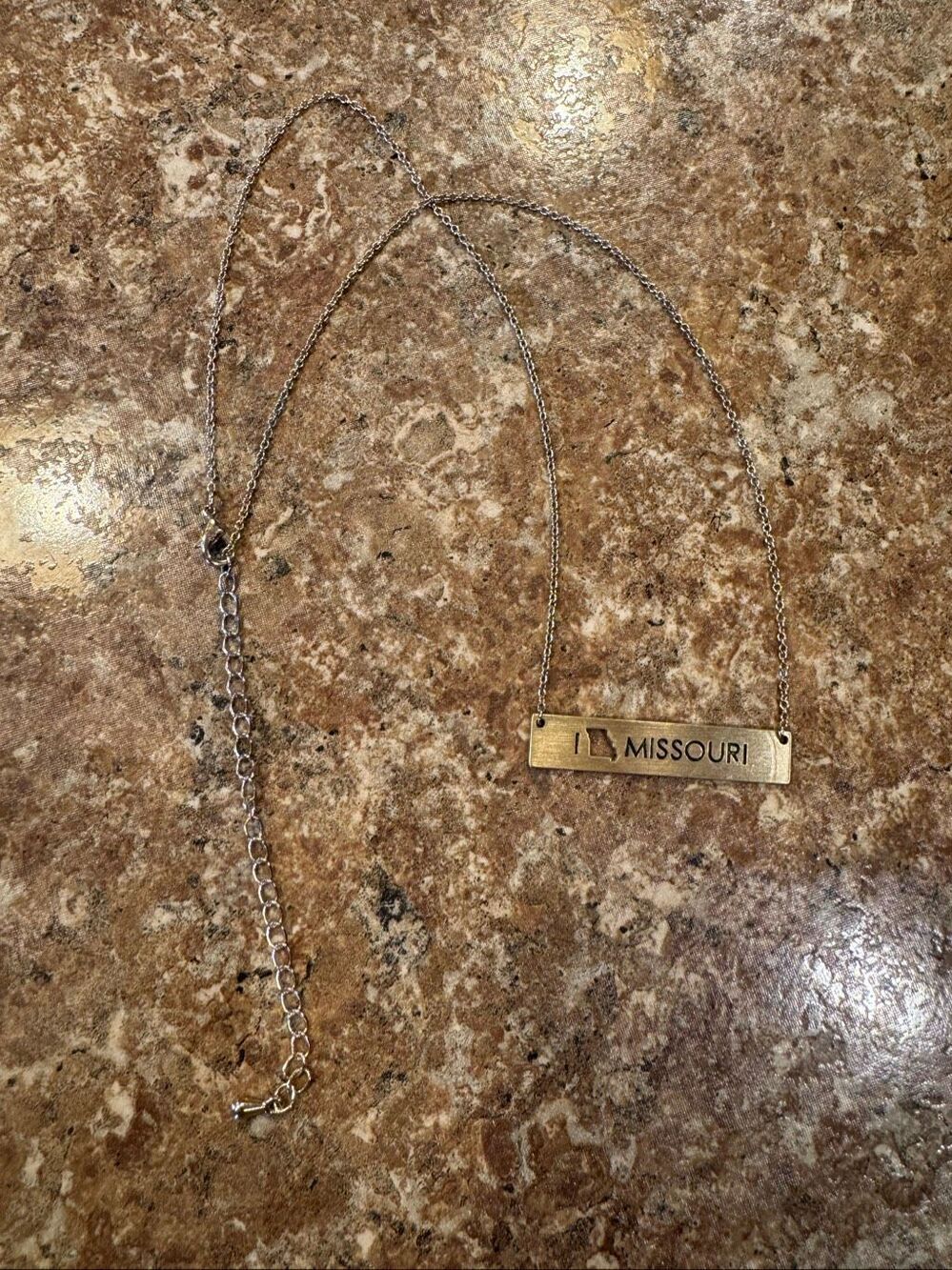 I Love Missouri State Cutout Bar Necklace Gold Silver Tone Adjustable